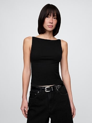 CloseKnit Jersey Boatneck Crop Shell Tank Top