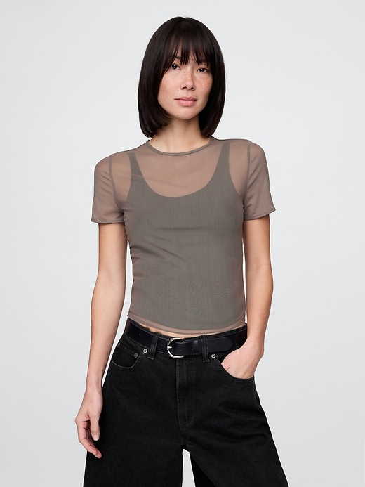 Image number 1 showing, Mesh Cropped T-Shirt