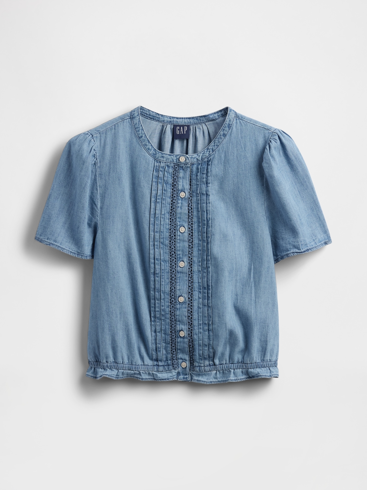 Lace-Trim Cropped Denim Top