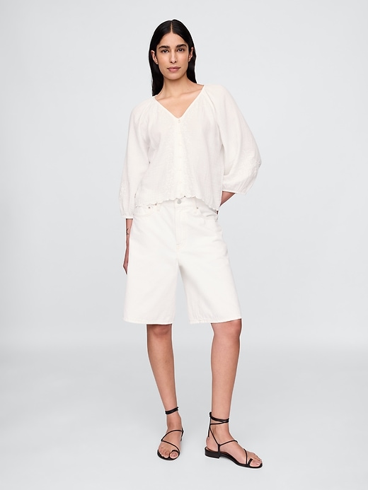 Image number 2 showing, Cotton Gauze Embroidered V-Neck Top