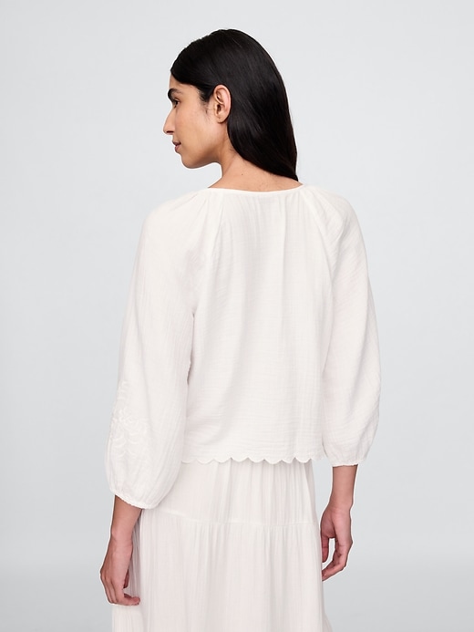 Image number 3 showing, Cotton Gauze Embroidered V-Neck Top