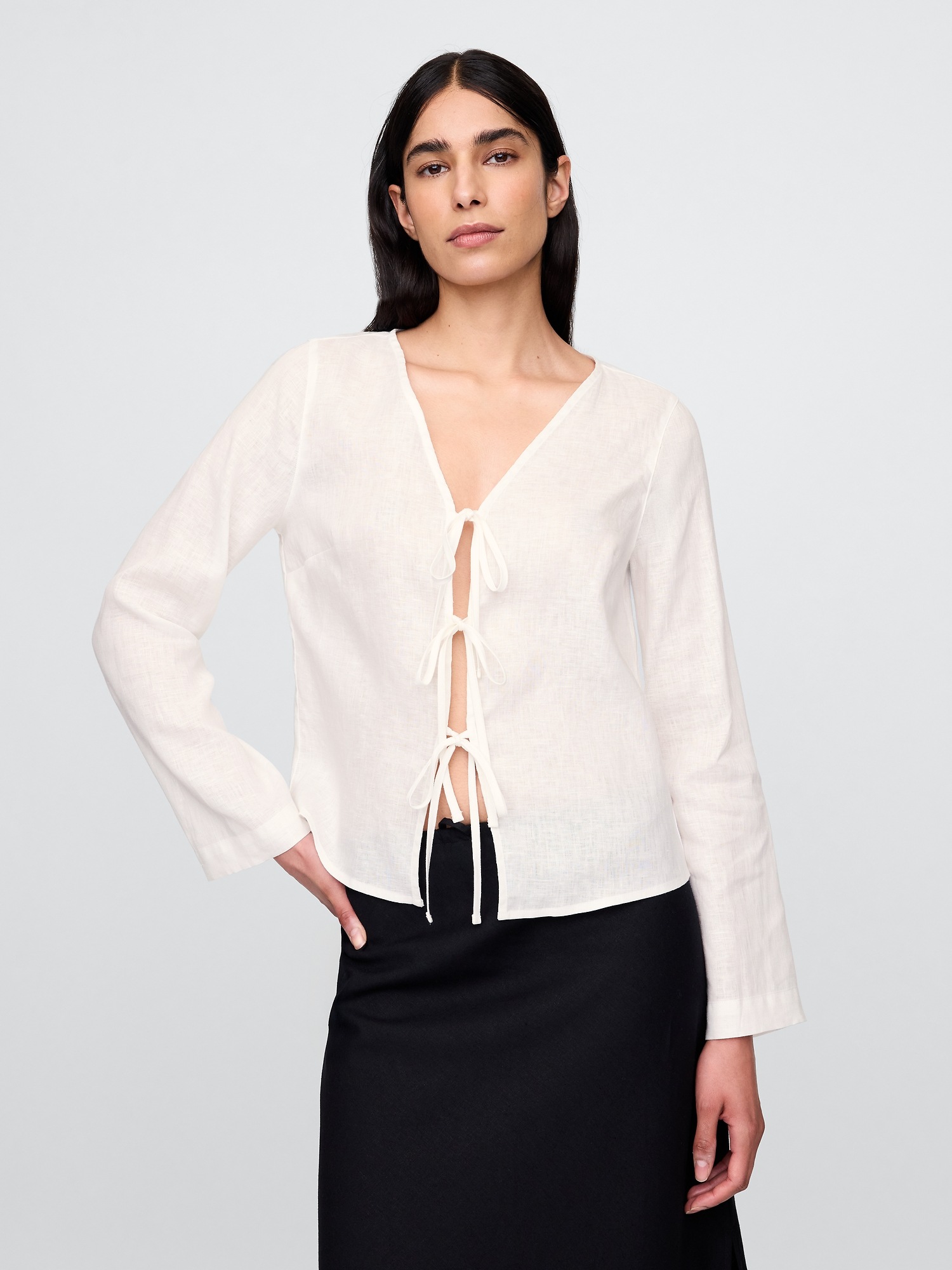 Gap 100% Linen Tie-front Shirt In Off White