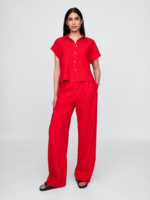 Image number 1 showing, Linen-Blend Easy Wide-Hem Pants