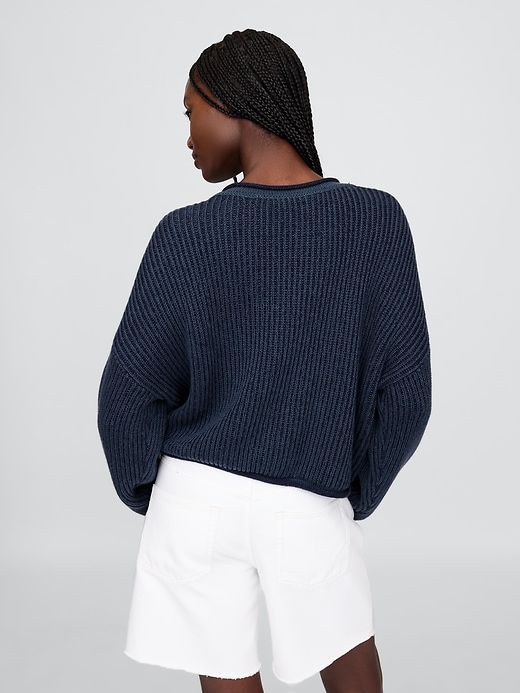 Image number 3 showing, 100% Cotton Cropped Oversized Americana Rib Sweater
