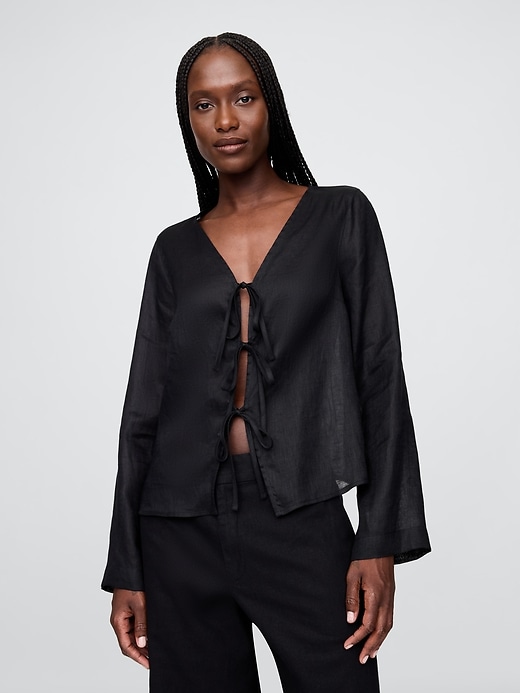 Image number 1 showing, 100% Linen Tie-Front Shirt