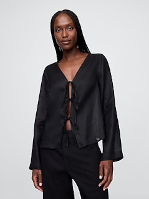 100% Linen Tie-Front Shirt