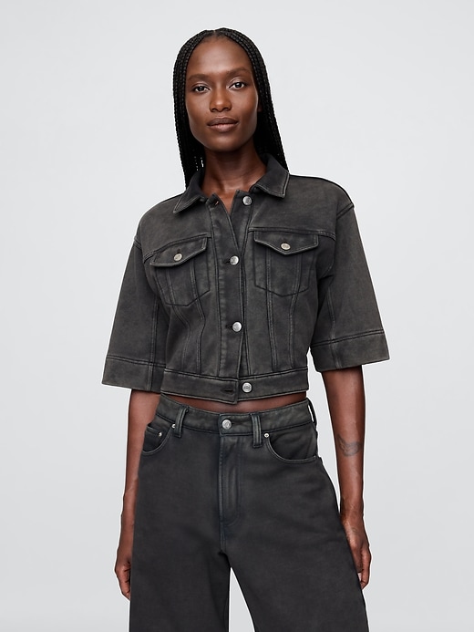 Image number 1 showing, Heavyweight French Terry Denim Cropped Jacket