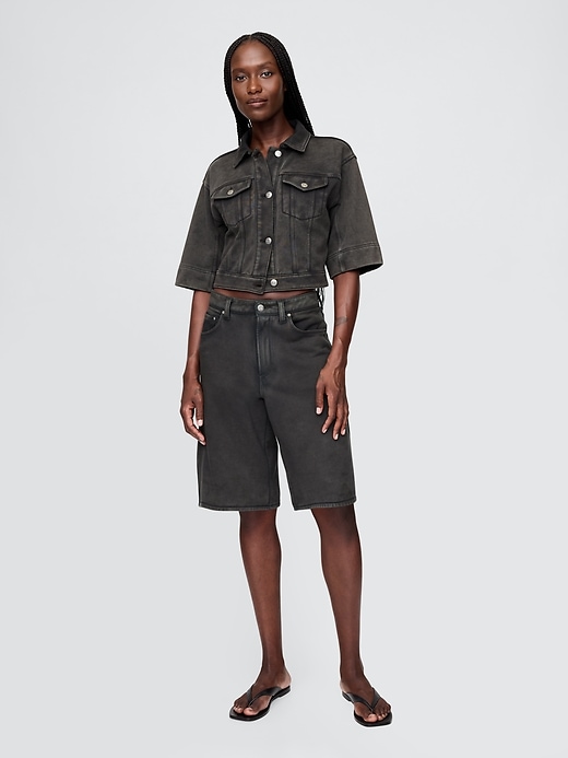 Image number 1 showing, 11" Mid Rise French Terry Denim Longline Shorts