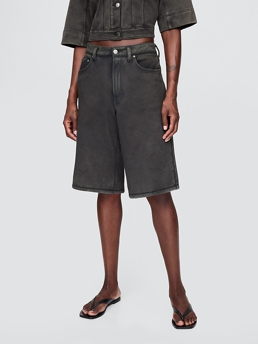 Image number 2 showing, 11" Mid Rise French Terry Denim Longline Shorts