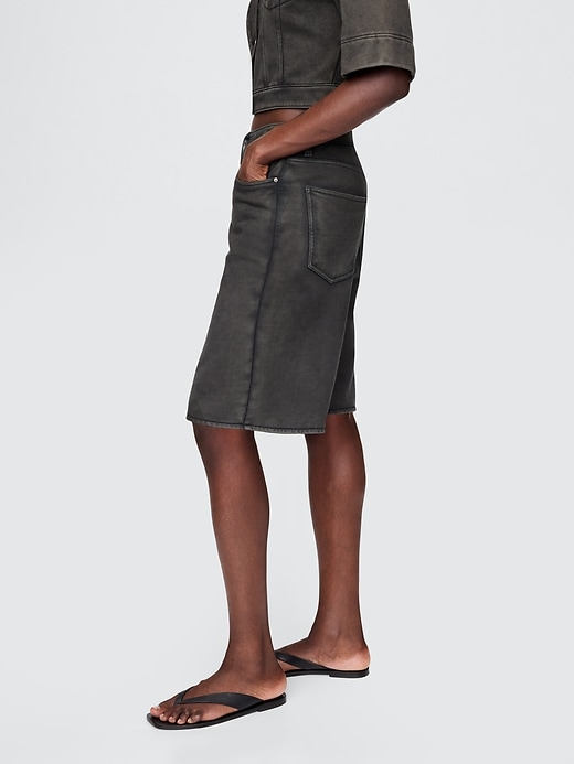 Image number 3 showing, 11" Mid Rise French Terry Denim Longline Shorts