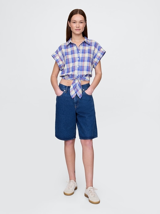 Image number 2 showing, Linen-Blend Cropped Tie-Front Shirt