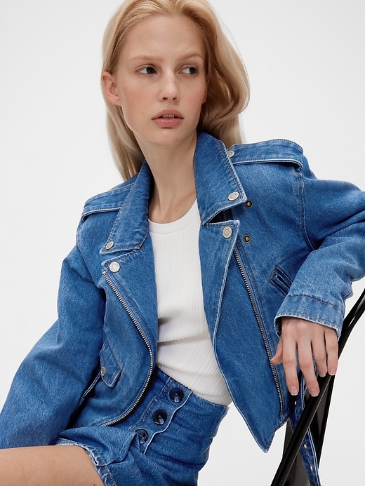 Image number 2 showing, GapStudio Cropped Denim Moto Jacket