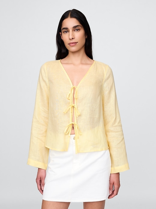 Image number 1 showing, 100% Linen Tie-Front Shirt