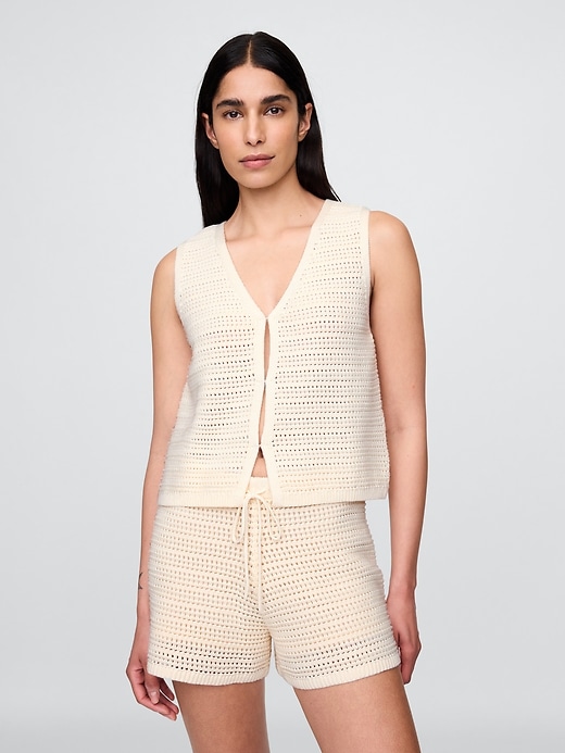 Image number 1 showing, 100% Cotton Crochet Hook-Front Vest