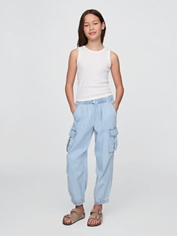 Kids Denim Cargo Parachute Pants