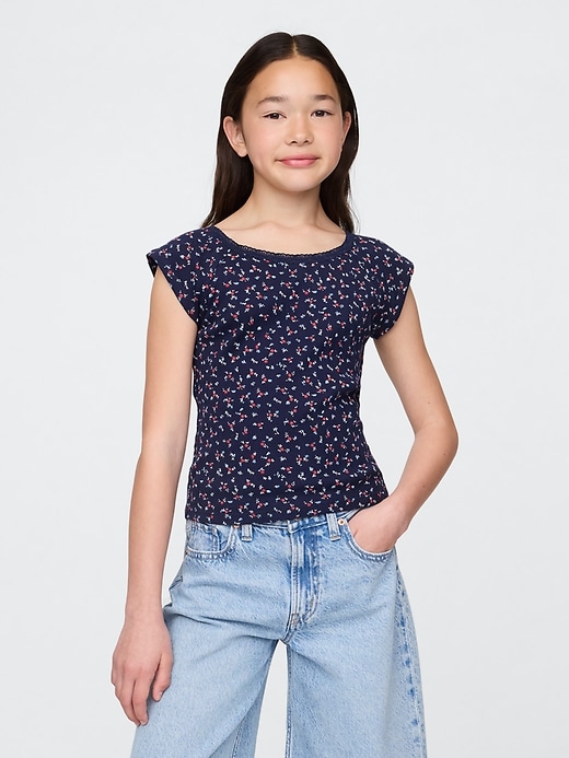 Image number 1 showing, Kids Lace-Trim Pointelle T-Shirt
