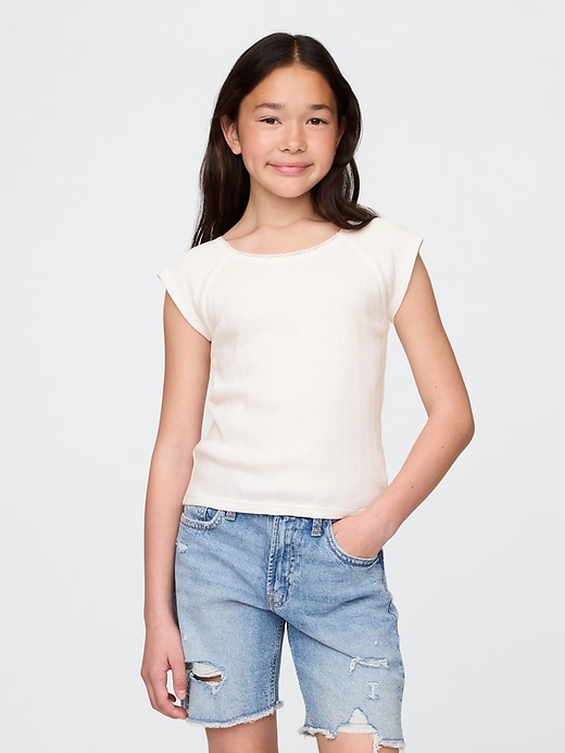 Image number 1 showing, Kids Lace-Trim Pointelle T-Shirt