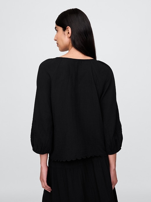Image number 3 showing, Cotton Gauze Embroidered V-Neck Top
