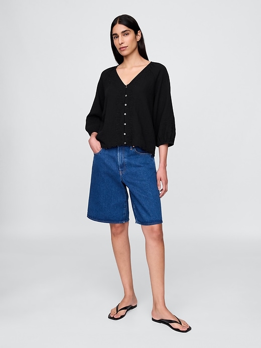 Image number 2 showing, Cotton Gauze Embroidered V-Neck Top