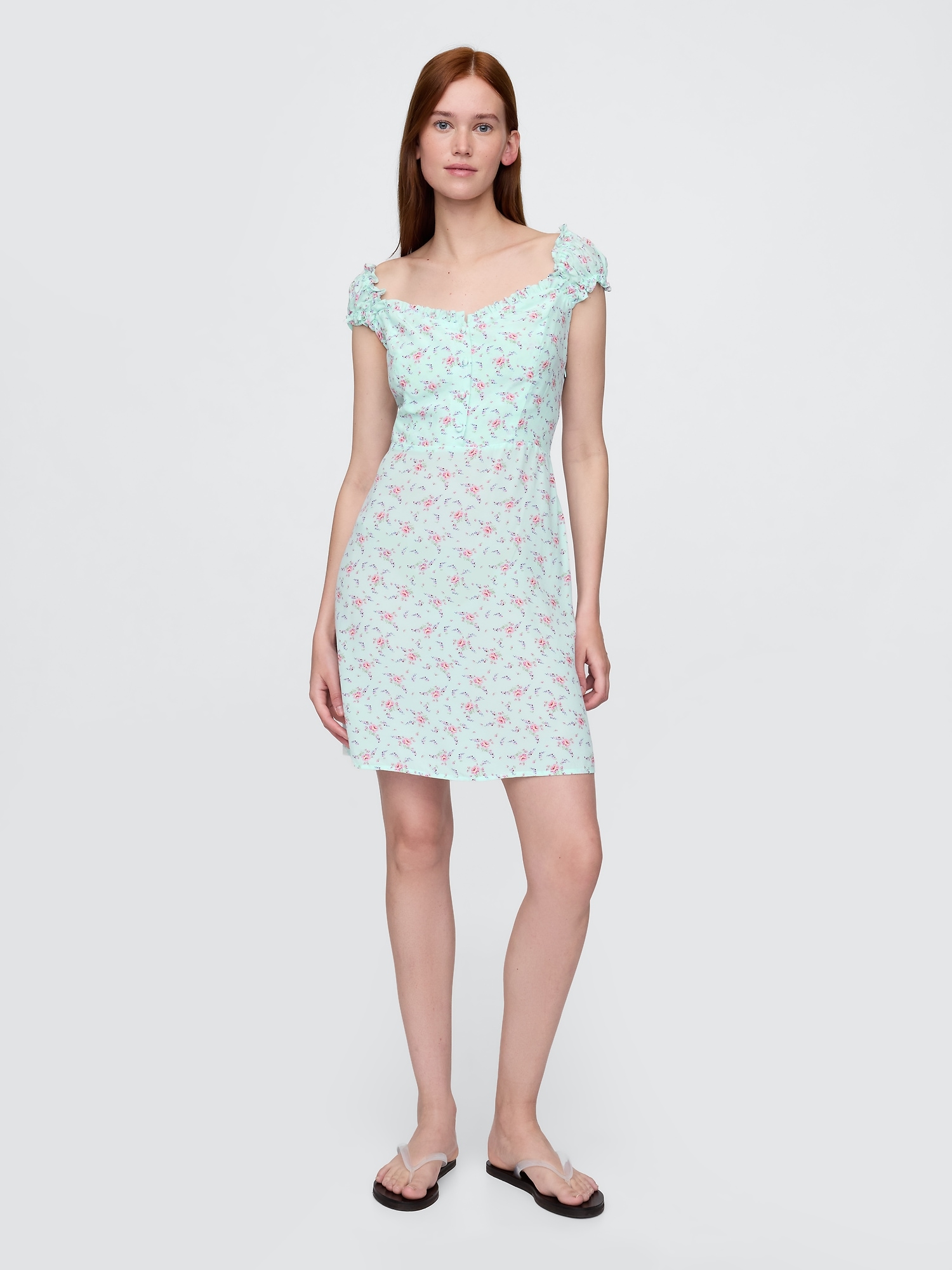 Puff-Sleeve Sweetheart Mini Dress