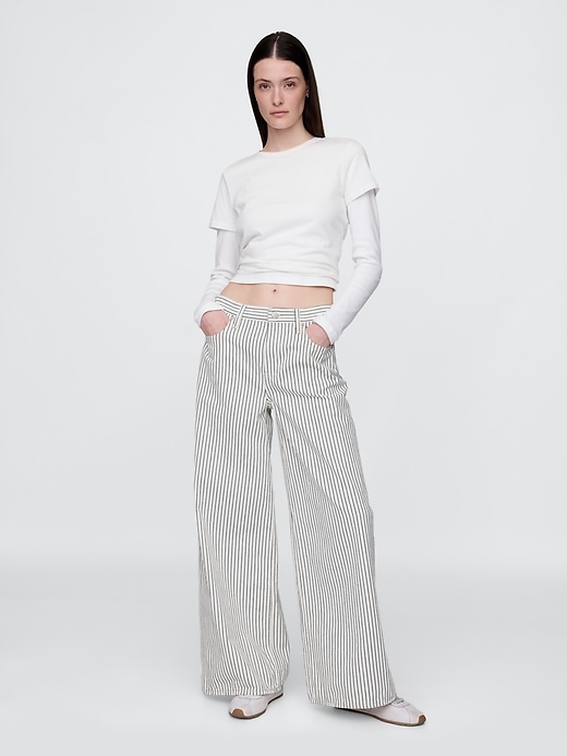 Image number 1 showing, Mid Rise Denim Stripe Baggy Jeans