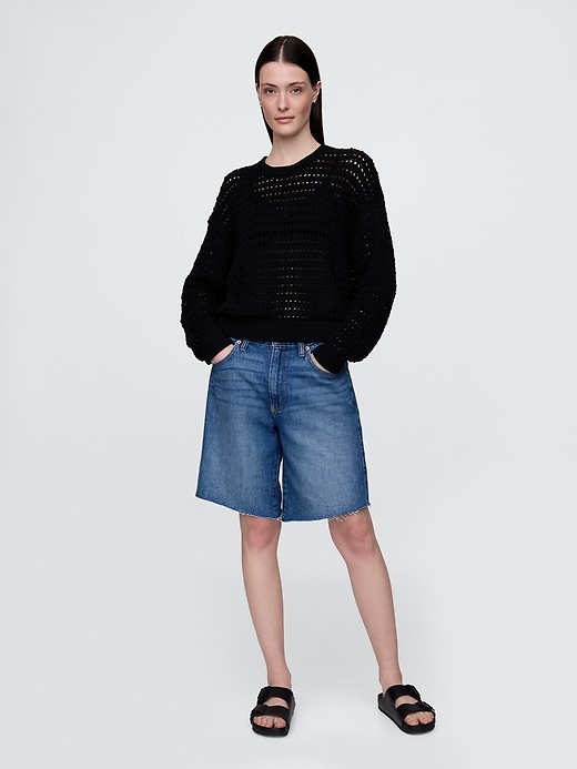 Image number 2 showing, 100% Cotton Crochet Crewneck Sweater