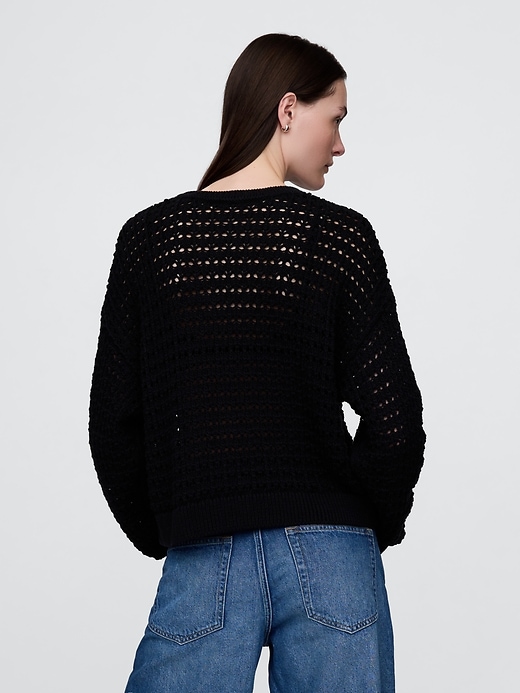 Image number 3 showing, 100% Cotton Crochet Crewneck Sweater