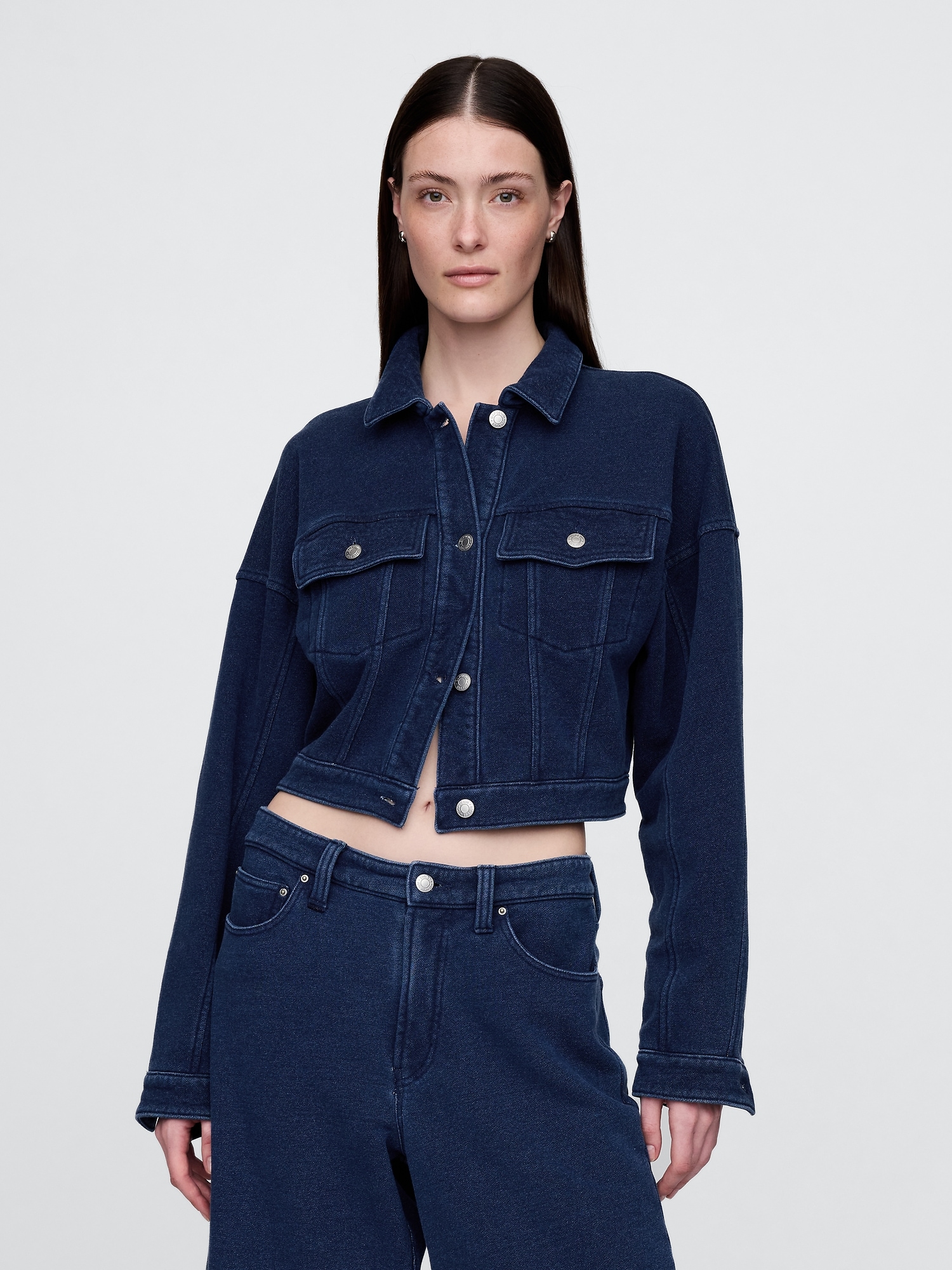 French Terry Cropped Icon Denim Jacket