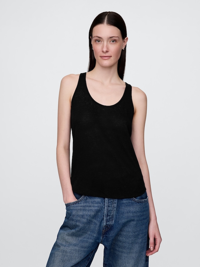 Linen-Blend Racerback Tank Top