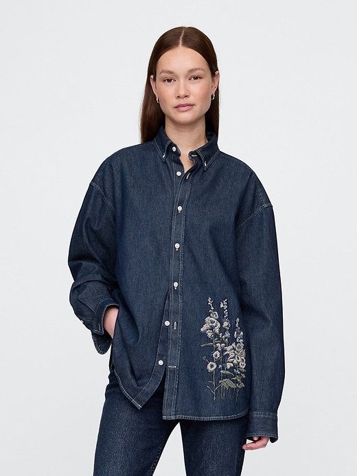 Image number 5 showing, Embroidered Denim Big Shirt