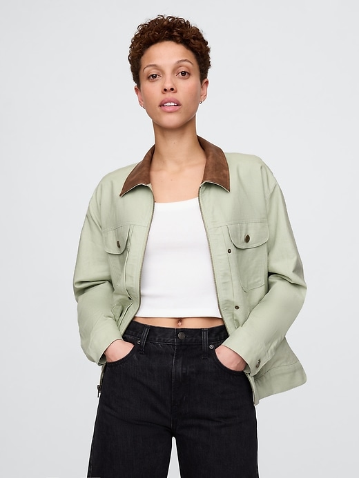 Image number 5 showing, Linen-Cotton Trucker Jacket