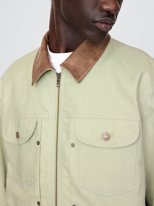 Image number 4 showing, Linen-Cotton Trucker Jacket