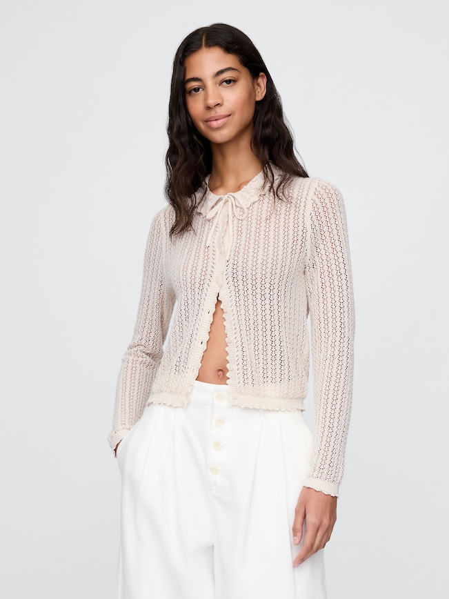 Gap × DÔEN Linen-Blend Pointelle Cardigan