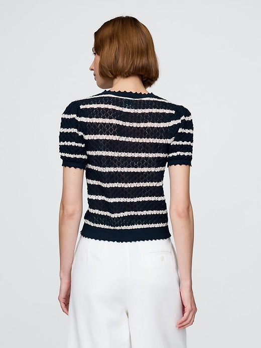 3 of 8 showing, with the color Navy blue of product Gap × DÔEN Linen-Blend Pointelle Cardigan