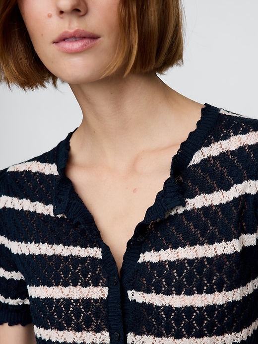 4 of 8 showing, with the color Navy blue of product Gap × DÔEN Linen-Blend Pointelle Cardigan