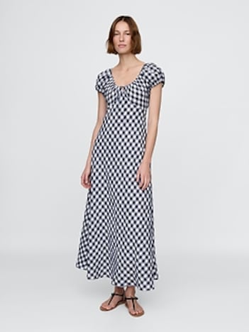 Gap × DÔEN 100% Linen Gingham Midi Dress