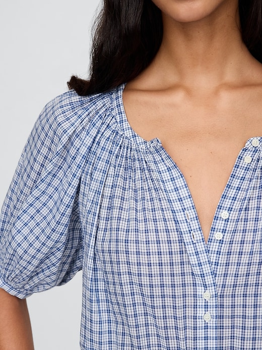 4 of 8 showing, with the color Light blue check of product Gap × DÔEN Gingham Top