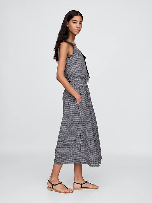 3 of 8 showing, with the color Navy blue gingham of product Gap × DÔEN Gingham Midi Skirt