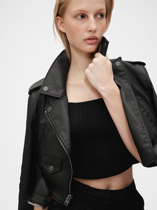 Coated Denim Cropped Moto Jacket Designed by Zac Posen