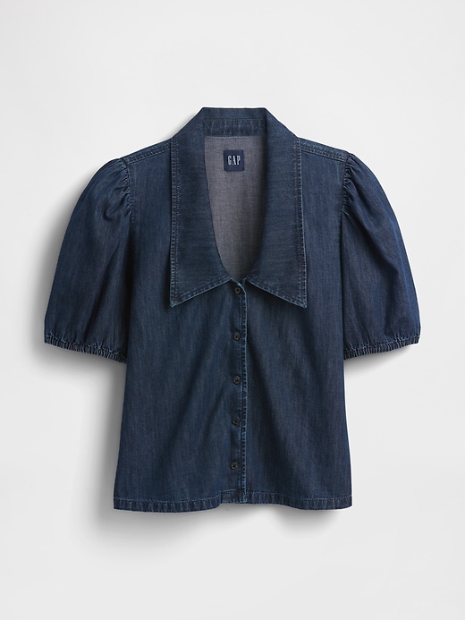 Image number 4 showing, Denim Puff-Sleeve Collared Shirt