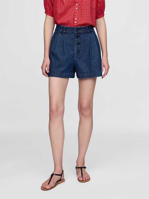 Image number 2 showing, Gap × DÔEN High Rise Pleated Denim Trouser Shorts