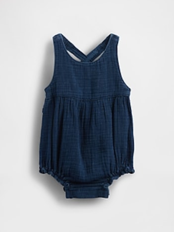 Baby Crinkle Gauze Denim Bubble Shorty One-Piece