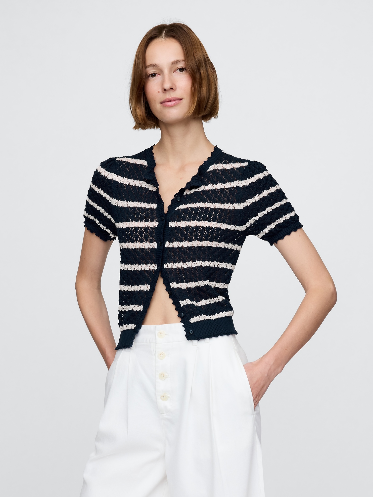Gap × DÔEN Linen-Blend Pointelle Cardigan