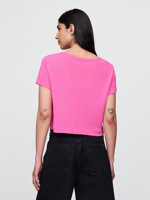 Image number 3 showing, Linen-Blend Cropped V-Neck T-Shirt