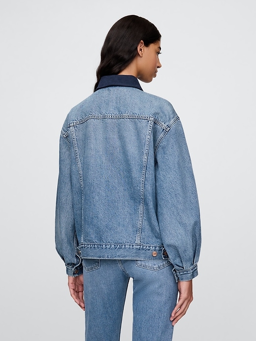 3 of 8 showing, with the color Washed medium blue of product Gap × DÔEN Oversized Icon Denim Jacket