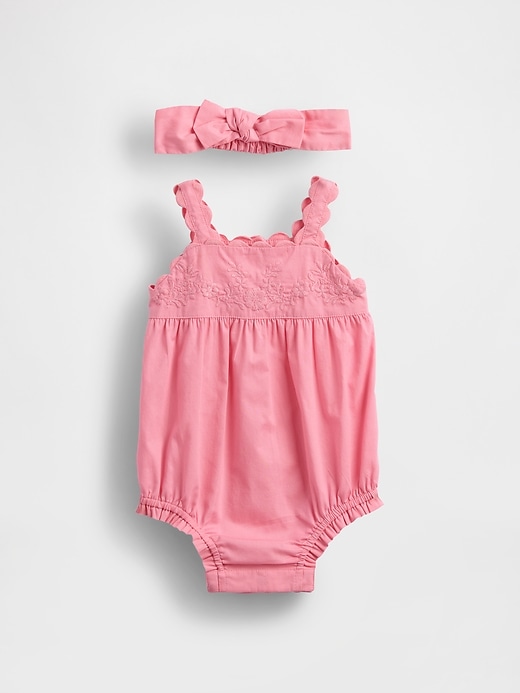 Image number 1 showing, Baby Embroidered Bubble Shorty Set