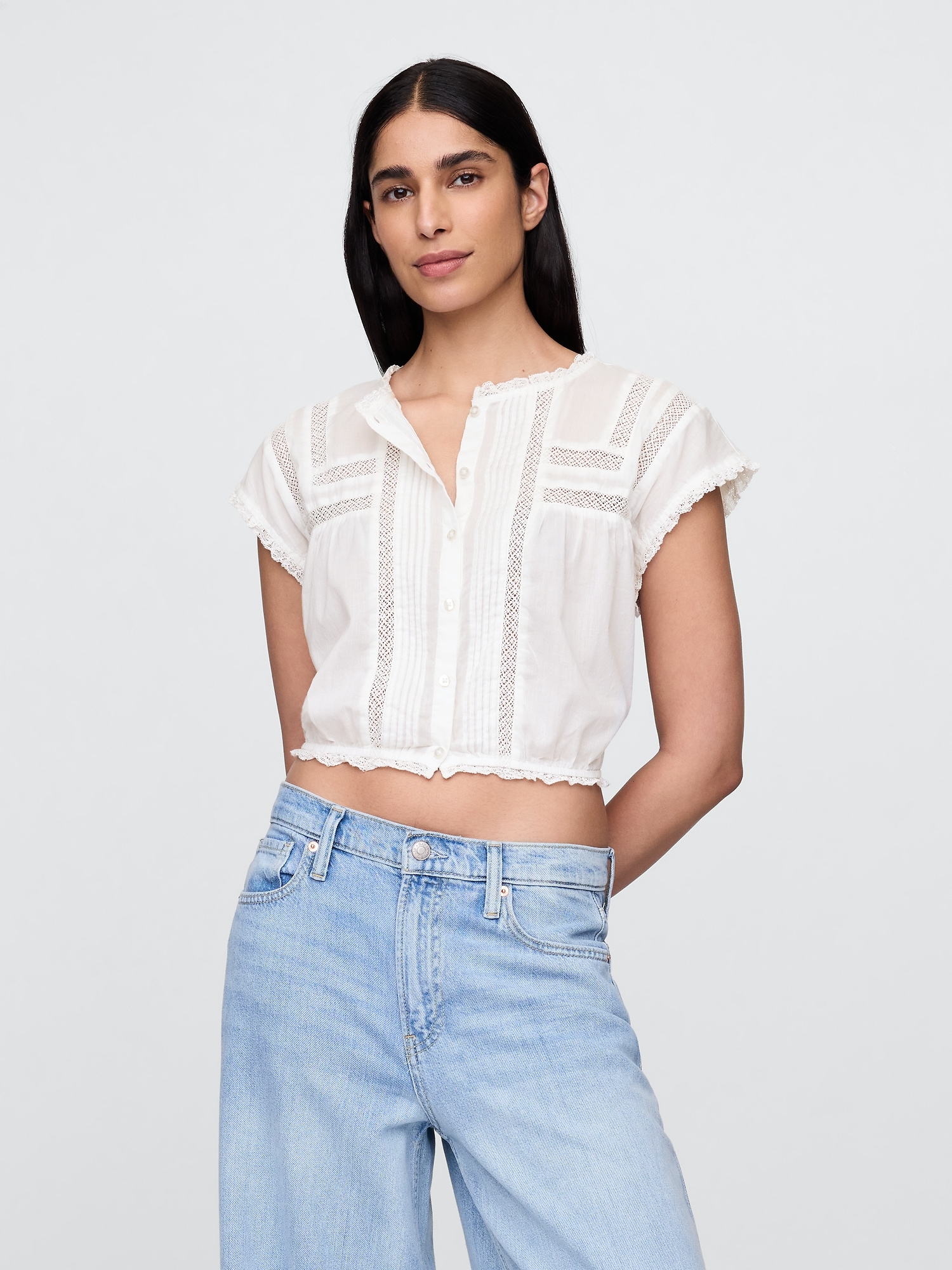 Cropped Ruffle Pintuck Top