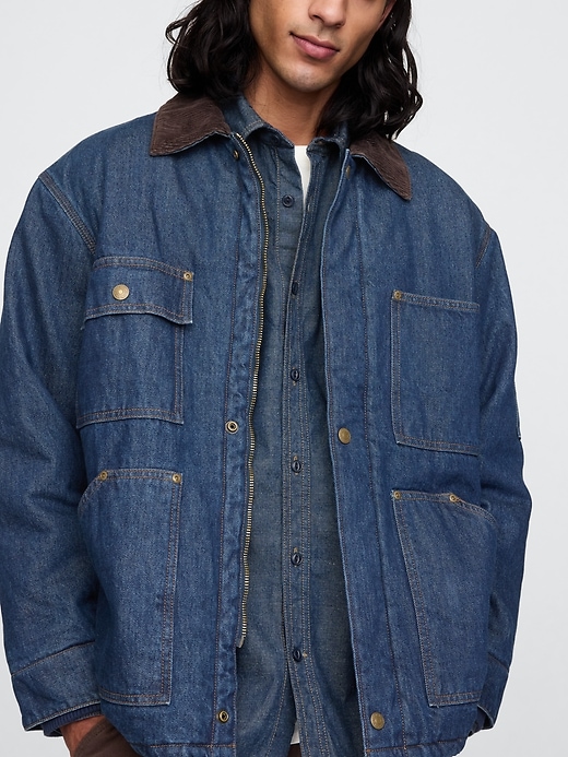 Image number 3 showing, Oversized Heavyweight Denim Lined Chore Jacket