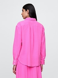 Crinkle Gauze Button-Down Shirt