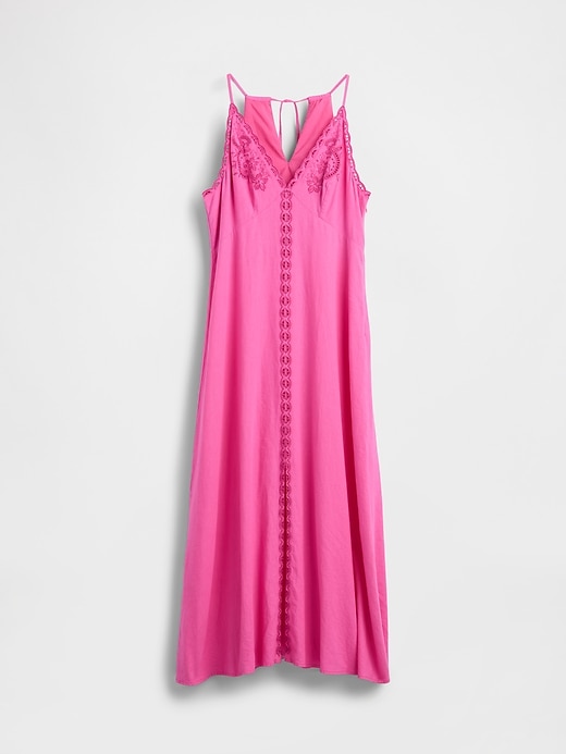 Image number 4 showing, Linen-Blend Embroidered Halter Maxi Dress